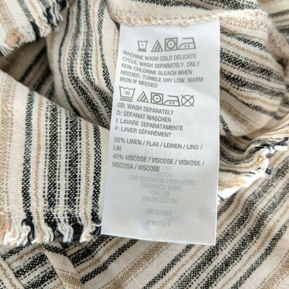 Denim & Co. Striped Blouse Top Fringe Detailing Neutral Tan Women's‎ Size XXS - Picture 6 of 7